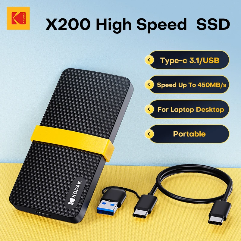 Kodak SSD 1TB X200 SSD portátil USB 3,1 tipo C unidad externa disco duro 512GB 256GB unidad de estado sólido para PS4 portátil Macbook PC