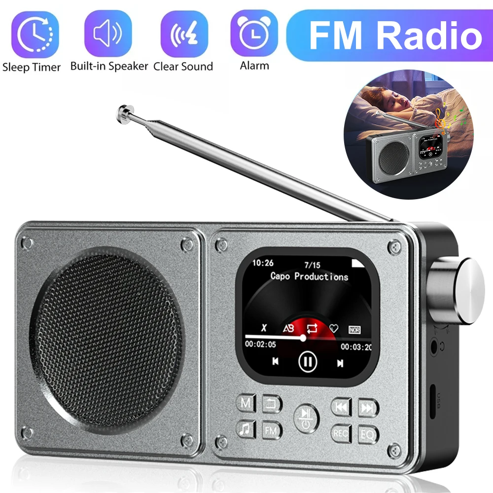 Altavoces inalámbricos Bluetooth 5,4, Radio FM portátil de 87,5-108MHz, Radio exterior, reproductor de música MP3, compatible con auriculares, tarjeta TF, reloj de vídeo
