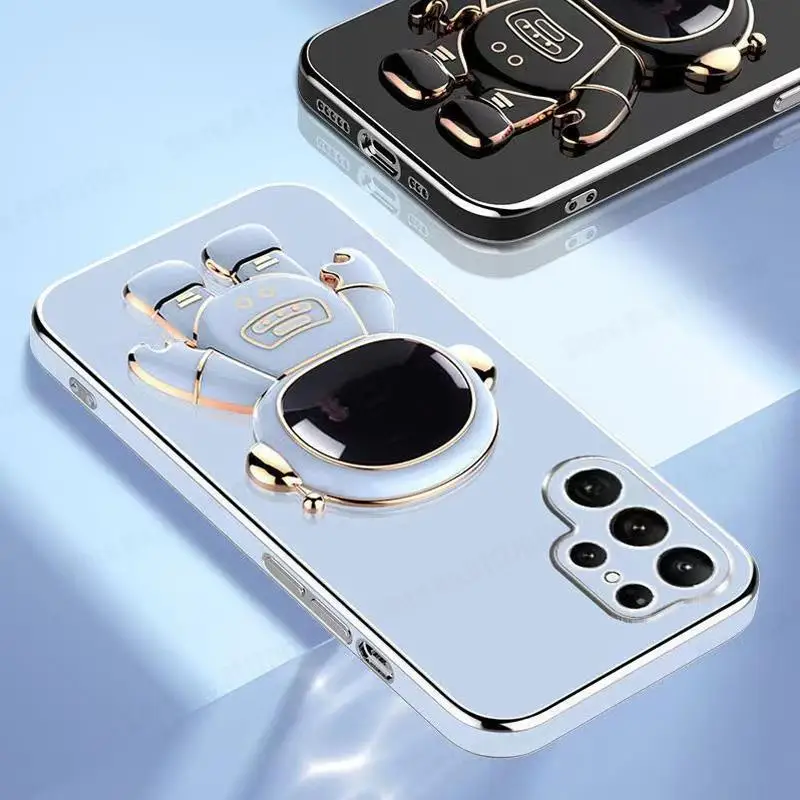 Funda de silicona Ultra suave para teléfono Samsung S23 Ultra 3D con dibujos de astronauta y soporte chapado para Galaxy S21FE S21 S20 Plus S20 - imagen 5