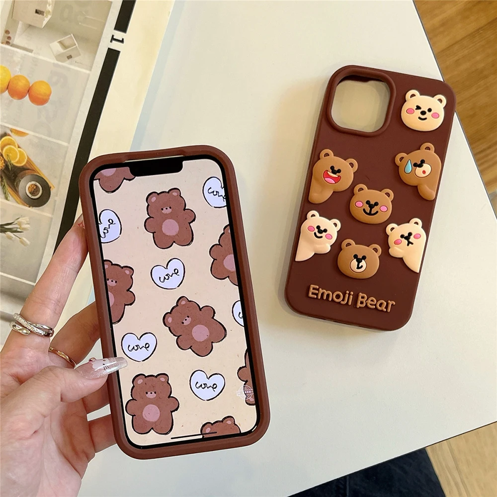 Funda de teléfono de silicona con animales de dibujos animados de oso bonito para IPhone 12 13 14 15 16 Pro Max 14 15 Plus 15pro 11 funda suave y encantadora a prueba de golpes - imagen 4
