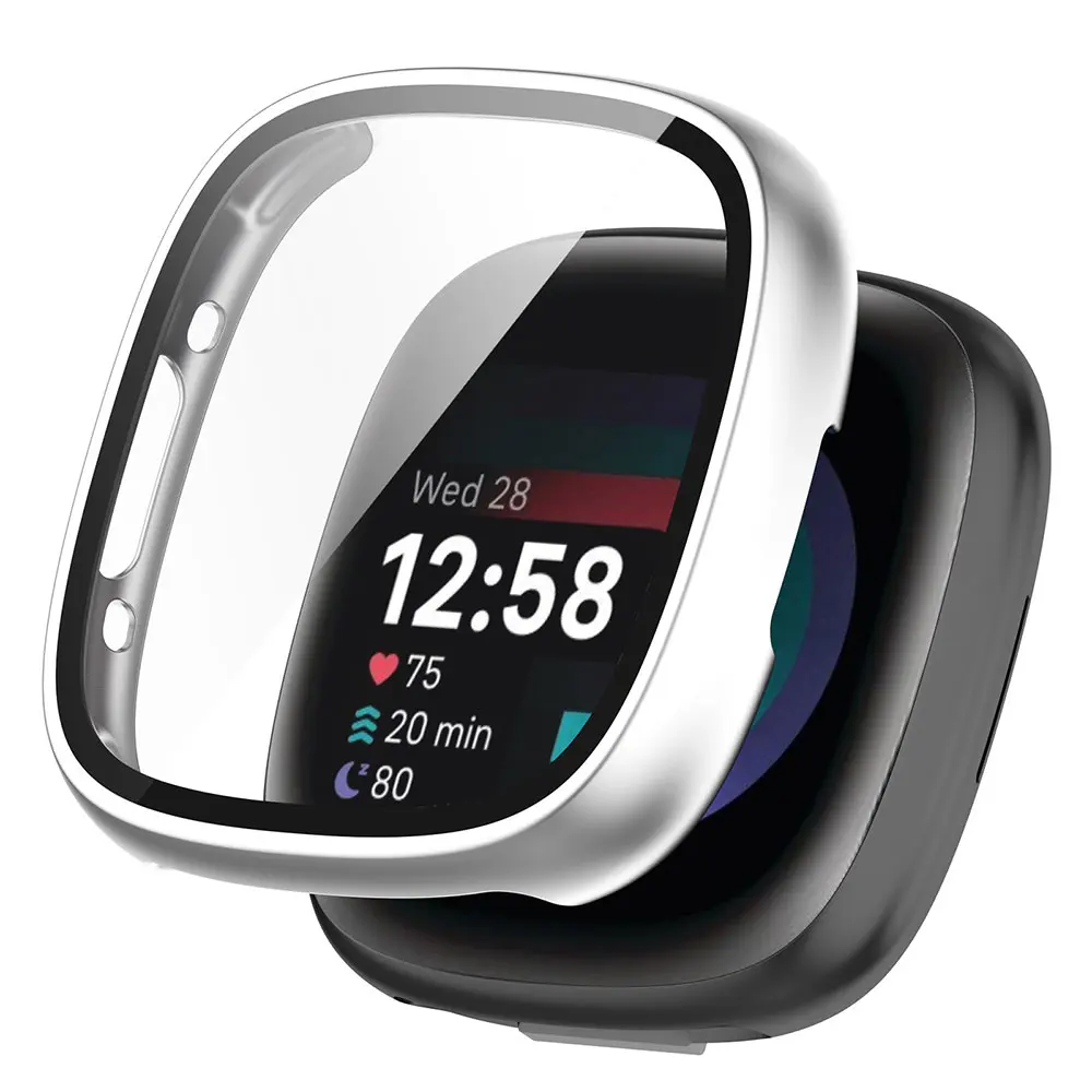 Vidrio templado + funda de PC para Fitbit Versa 4, parachoques integral, cubierta protectora antiarañazos, Protector de pantalla Fitbit Sense2 - imagen 3