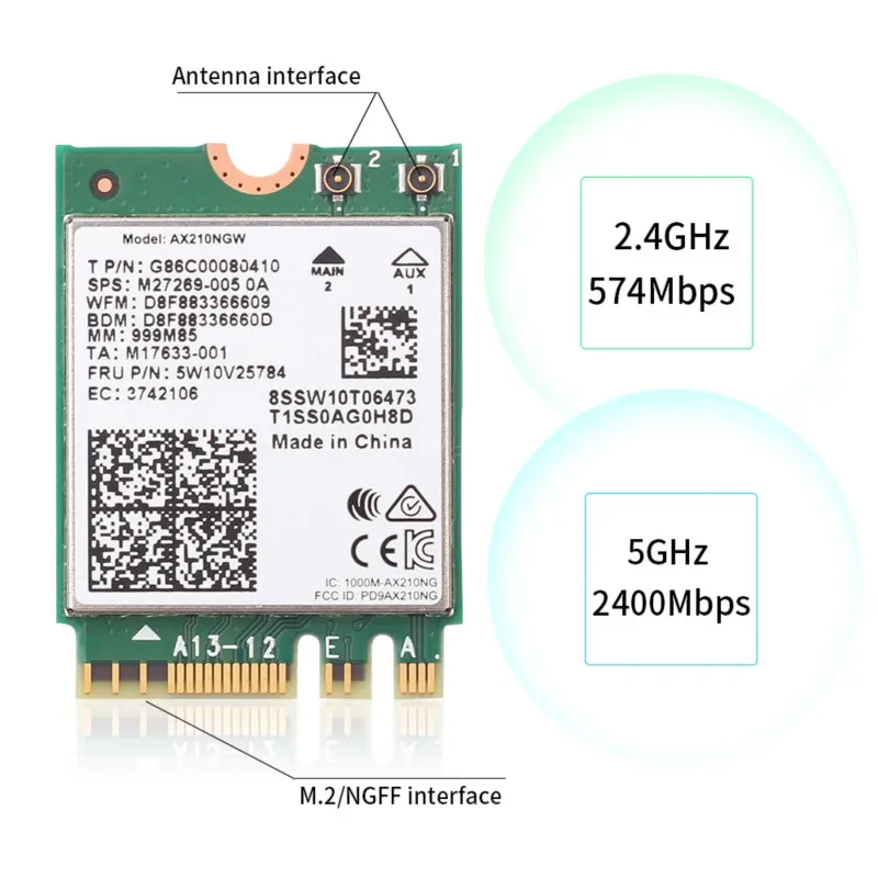 Tarjeta Wi‑Fi 6E AX210NGW Tri‑Banda 2,4/5/6 GHz 5374 Mbps BT5.3 - imagen 2