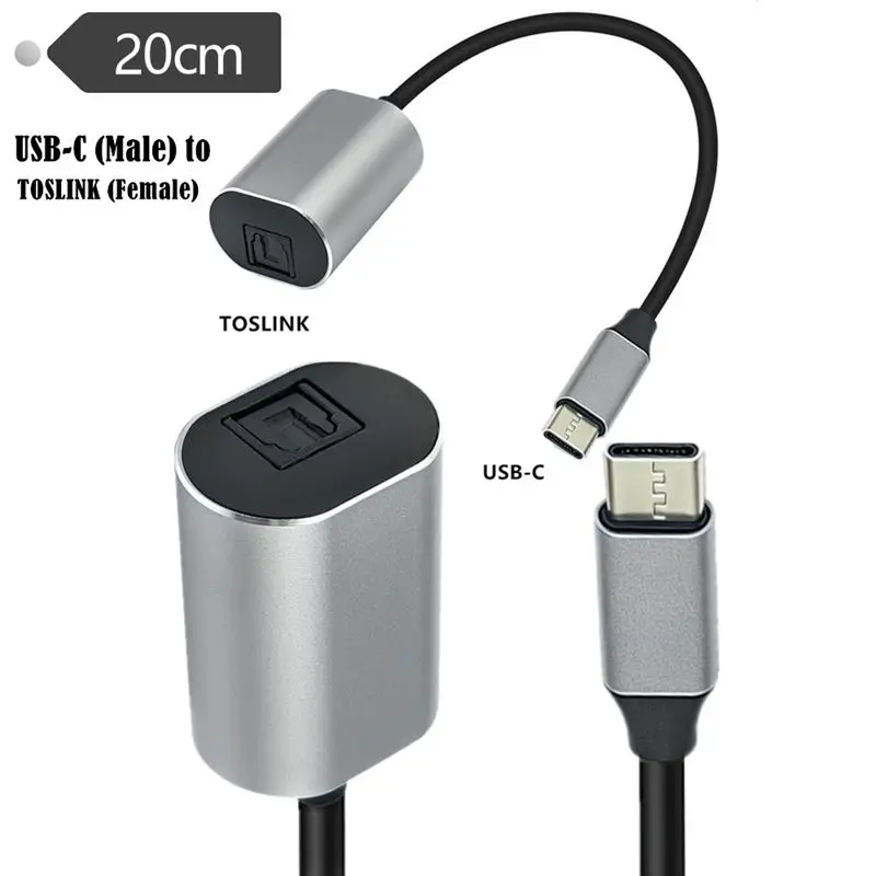 Carcasa de aluminio de 20cm USB-C macho a conector hembra TOSLINK SPDIF PCM estéreo compatible con salida de Audio USB-C