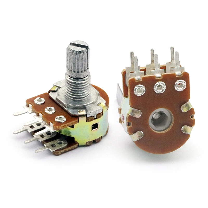 Paquete de 5 potenciómetros 2K 5K 10K 20K 50K 100K 500K 6 pines 15mm WH148 potenciómetro giratorio cónico doble lineal - imagen 5