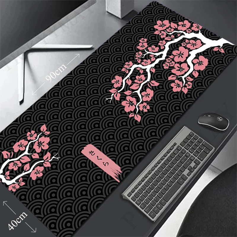 Alfombrilla de ratón Sakura grande para Gamer, alfombrilla para teclado XXXL, alfombrilla de ratón de goma de 31,4x11,8 pulgadas, alfombrilla de escritorio de diseño, Alfombra de mesa