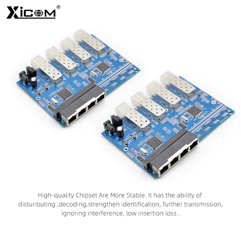 Placa de metro PCBA autoadaptable, convertidor de medios ópticos, transceptor de fibra, interruptor Ethernet, 4 ranuras SFP, 4 RJ45, 100G, 1000/1,25 M - imagen 4