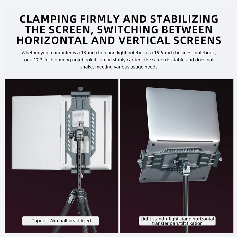 LEAPLIGHT Soporte ajustable para computadora portátil Pantalla vertical horizontal para portátiles Macbook Abrazadera para computadora portátil con soporte 1/4 para transmisión en vivo - imagen 3