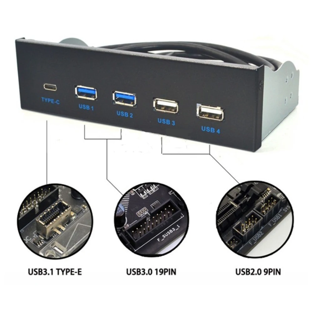 Panel frontal Usb3.1 Gen2 de 5,25 pulgadas Hub Usb 2 puertos Usb3.0 + 2 puertos Usb2.0 + 1 puerto tipo C con conector tipo E - imagen 4