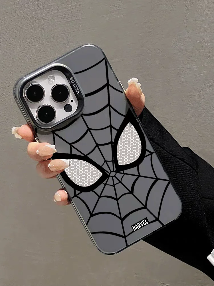 Funda de teléfono Popular de Spider Man de dibujos animados para IPhone 17 16 15 Pro Max Plus 17 Air 12 13 Mini 16E cubierta dura plateada mate - imagen 4