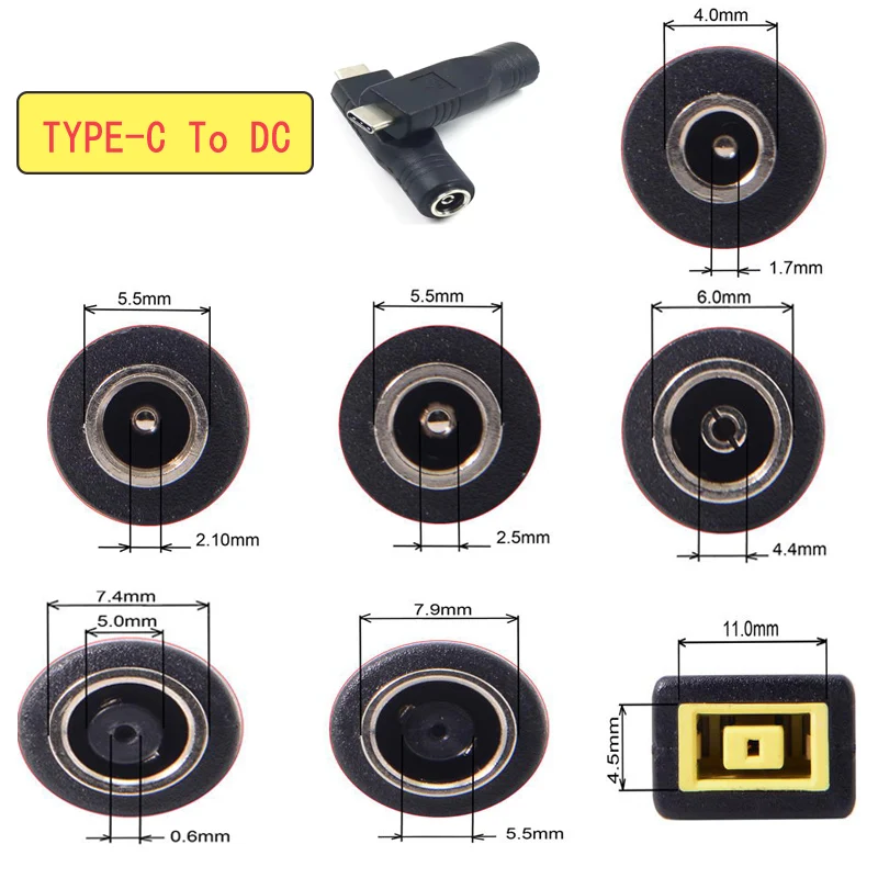 Adaptador PD USB C tipo C macho a 4,0*1,7 5,5*2,1 5,5*2,5 7,4*5,0 7,9*5,5mm convertidor de enchufe hembra conector Jack de alimentación CC - imagen 2