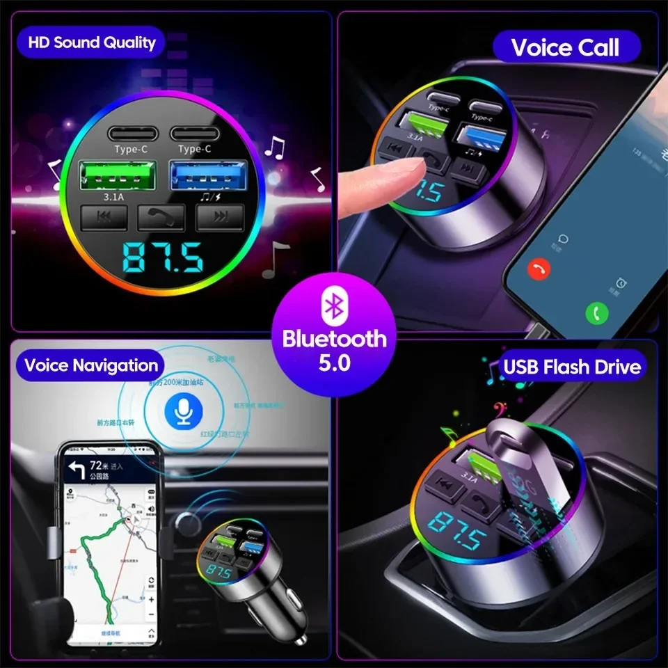 Encendedor de cigarrillos con pantalla Digital, cargador de coche, USB Dual tipo C, multifuncional, Bluetooth, transmisor FM, receptor, reproductor MP3 - imagen 4