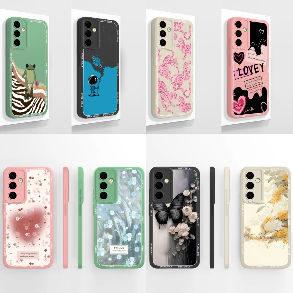 Para Samsung Galaxy M55 C55 F55 M35 5G funda de teléfono lindos patrones de flores de animales suave suave silicona líquida anticaída carcasa duradera