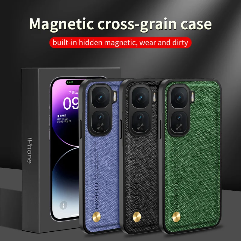 Funda para VIVO IQOO NEO10 Pro, cubierta protectora de lente magnética de cuero con patrón de grano cruzado para IQOO NEO 10 Pro Neo10 Pro