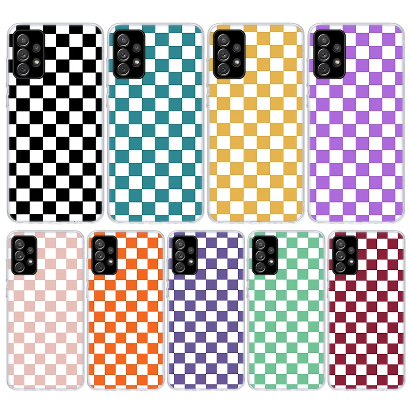 Funda de teléfono con rejilla de ajedrez clásica Retro para Samsung Galaxy A56 A55 A54 A53 A16 A15 A14 A13 A36 A35 A34 A33 A26 A25 A24 A23 A05