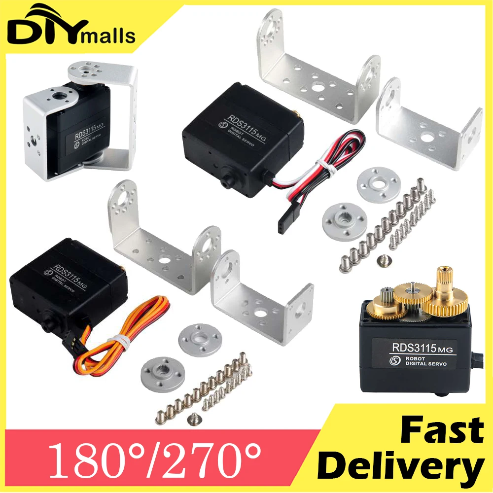 1/2/4 Uds RDS3115 15KG Robot Servo Digital 180/270 °   Servomotor de engranaje de Metal de eje de doble eje para brazo robótico de avión de barco de coche RC