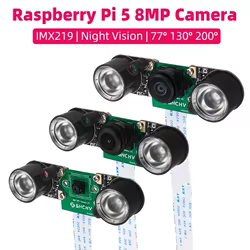 Cámara Raspberry Pi 5 de 8MP Visión nocturna IMX219 77 °   130 °   200 °   Interfaz FOV Fisheye MINI CSI + 2 luces infrarrojas para RPI 5 Pi5