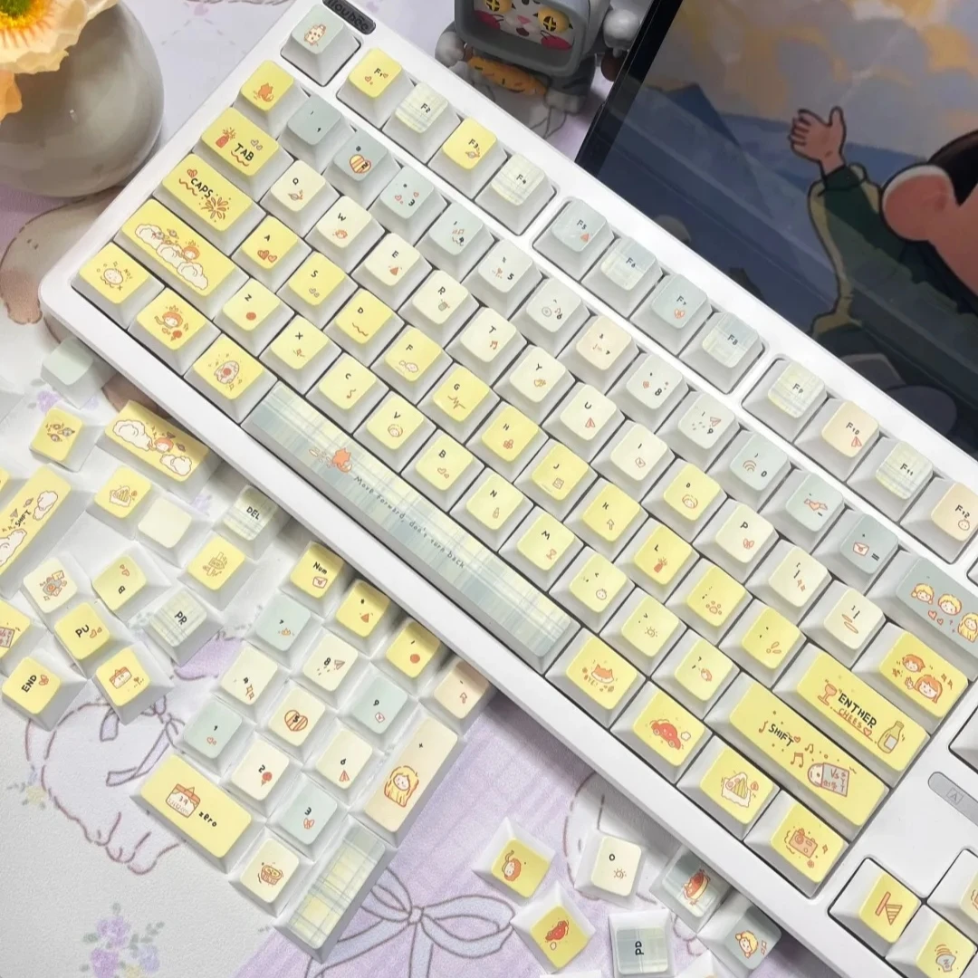 Juego de teclas con tema de cuaderno Heartbeat, tapas de teclado PBT, teclas de perfil de cereza personalizadas para accesorios de teclado mecánico