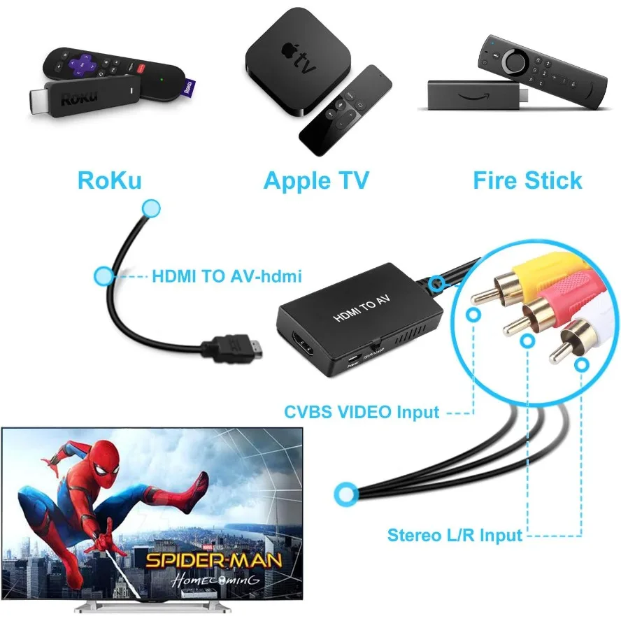 Convertidor HDMI a AV HDMI a AV 3RCA CVBs Adaptador convertidor de Audio y vídeo compuesto compatible con PAL/NTSC para TV Stick Android TV Box - imagen 4