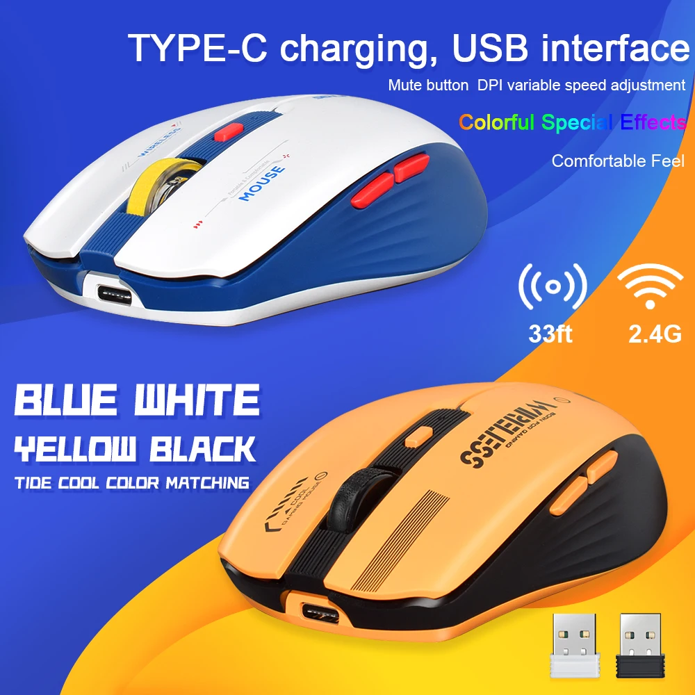 LT-T19 Ratón gaming inalámbrico USB 2,4G ergonómico y recargable con RGB