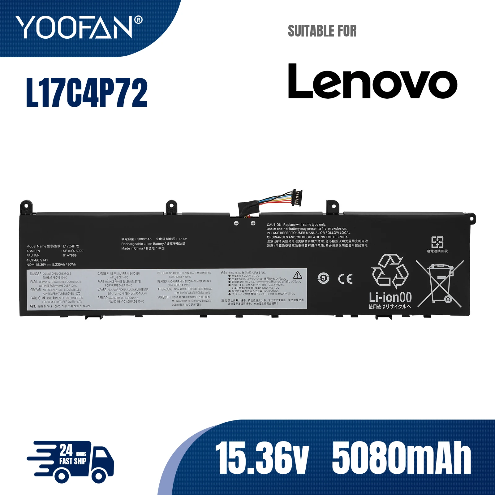 YOOFAN0-batería para ordenador portátil, pila para Lenovo ThinkPad P1 GEN2-20QT 20MD,X1 EXTREME-20MG 01AY969 01AY968, L17M4P72 L17C4P72 01YU911