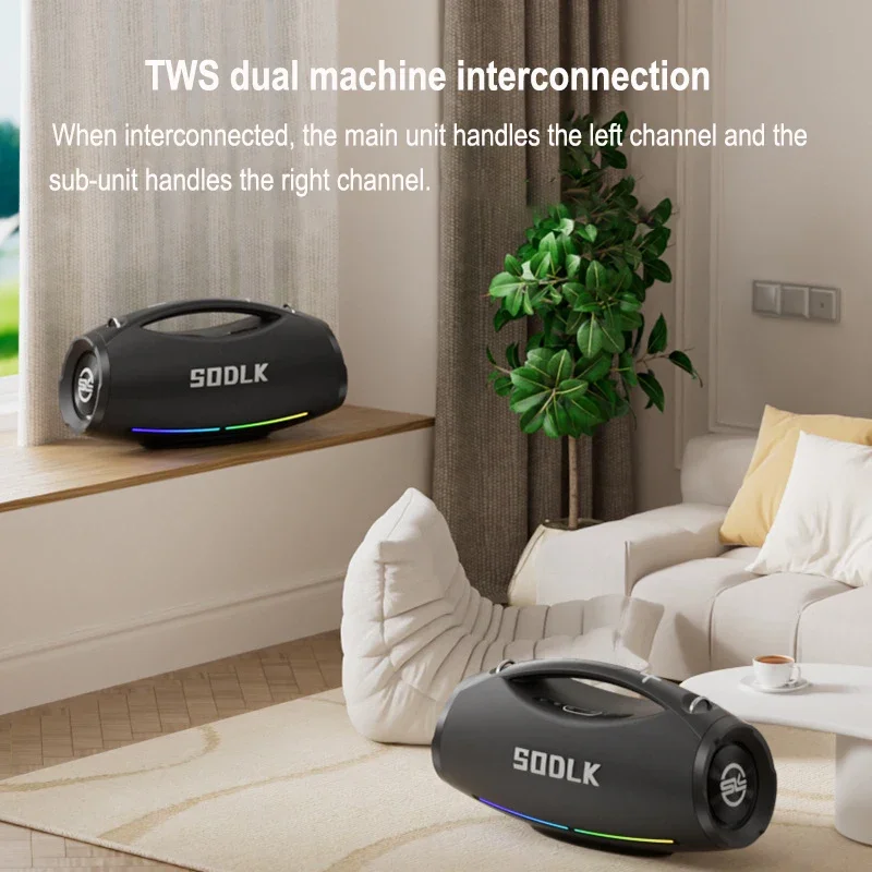 SODLK Altavoz Bluetooth portátil impermeable para exteriores 200W de alta potencia con sonido estéreo de Karaoke reproducción de disco TF/U interconexión TWS - imagen 4