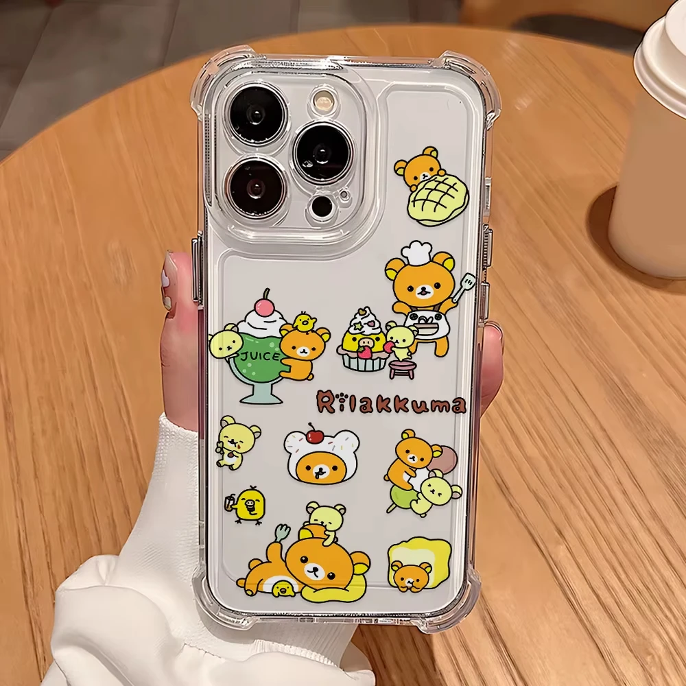 Funda de teléfono anticaída cuadrilátero Kawaii r-rilakkumas Bear para iPhone 17 Air 16 Pro Max 15 14 Plus 13 12 11 Pro cubierta a prueba de golpes - imagen 3
