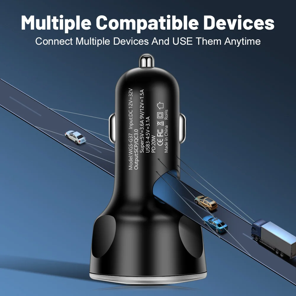 Cargador de coche de 5 puertos, cargador de teléfono de coche USB C de carga rápida para iPhone, Samsung, Xiaomi PD tipo C Mini adaptador en coche - imagen 3