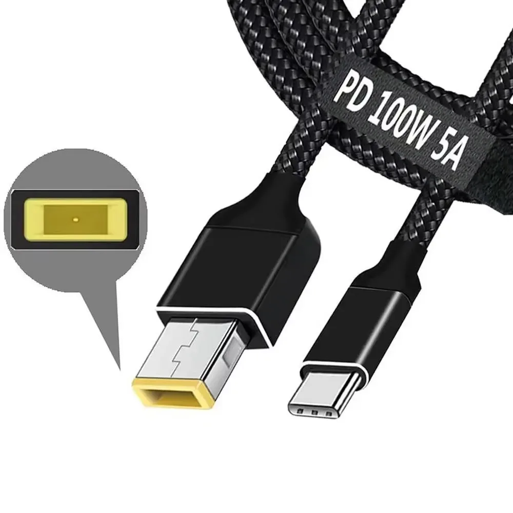 Cargador USB C GaN PD 65W 100W Cable de alimentación tipo C a punta delgada Cable convertidor de puerto cuadrado Compatible con Lenovo ThinkPad Laptop - imagen 2