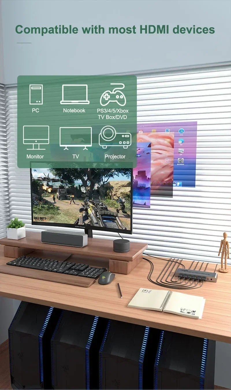 Conmutador KVM HDMI 4K 30hz 4x1, convertidor de Audio y vídeo 4 en 1 salida, compatible con teclado USB, Control de ratón, 4 unidades, portátil a proyector de TV - imagen 5