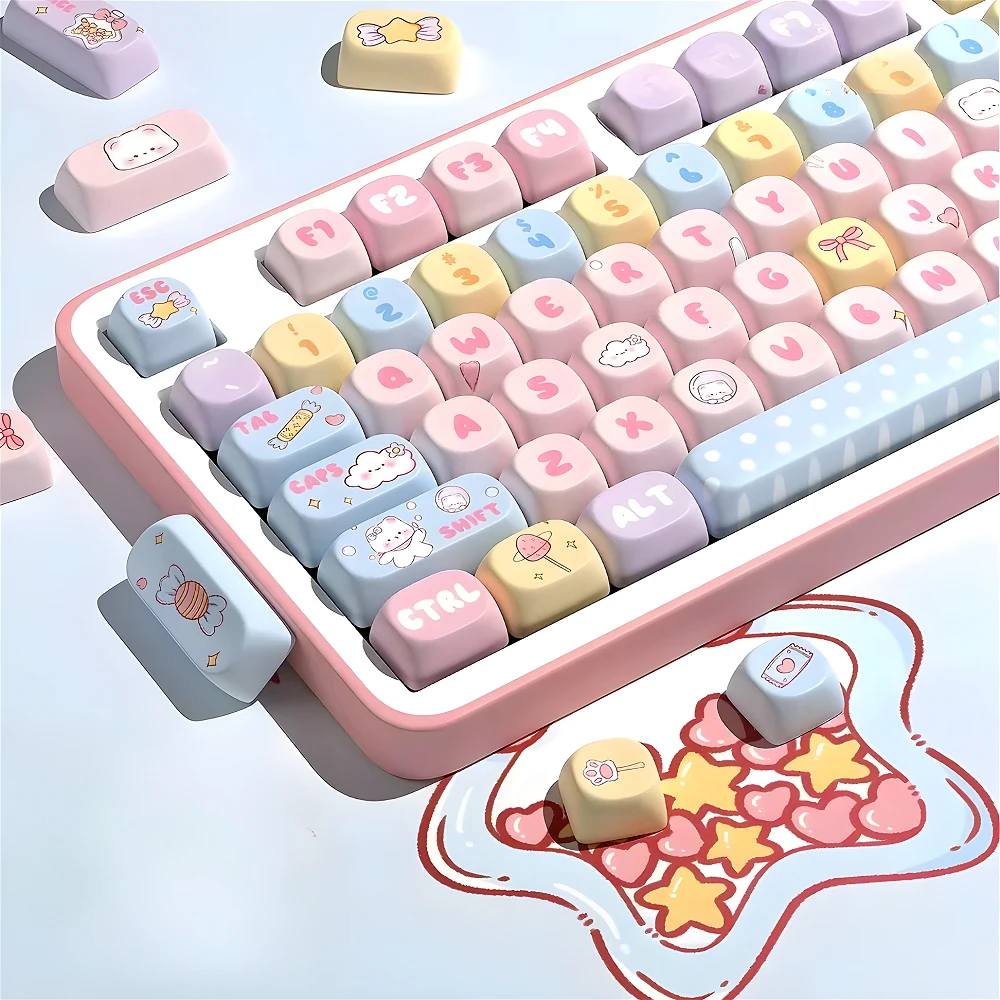 MOA-teclas PBT para teclado mecánico, juego completo pequeño de 131 teclas, Candy Bear, 60/64/84/98/108, interruptor MX