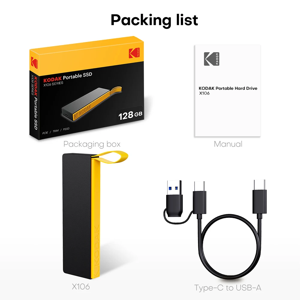 KODAK X106 SSD 1TB ssd unidad externa disco duro 2TB USB3.1 SSD externo portátil 256B 512GB 1TB para ordenadores portátiles Smartphone PS4 - imagen 5