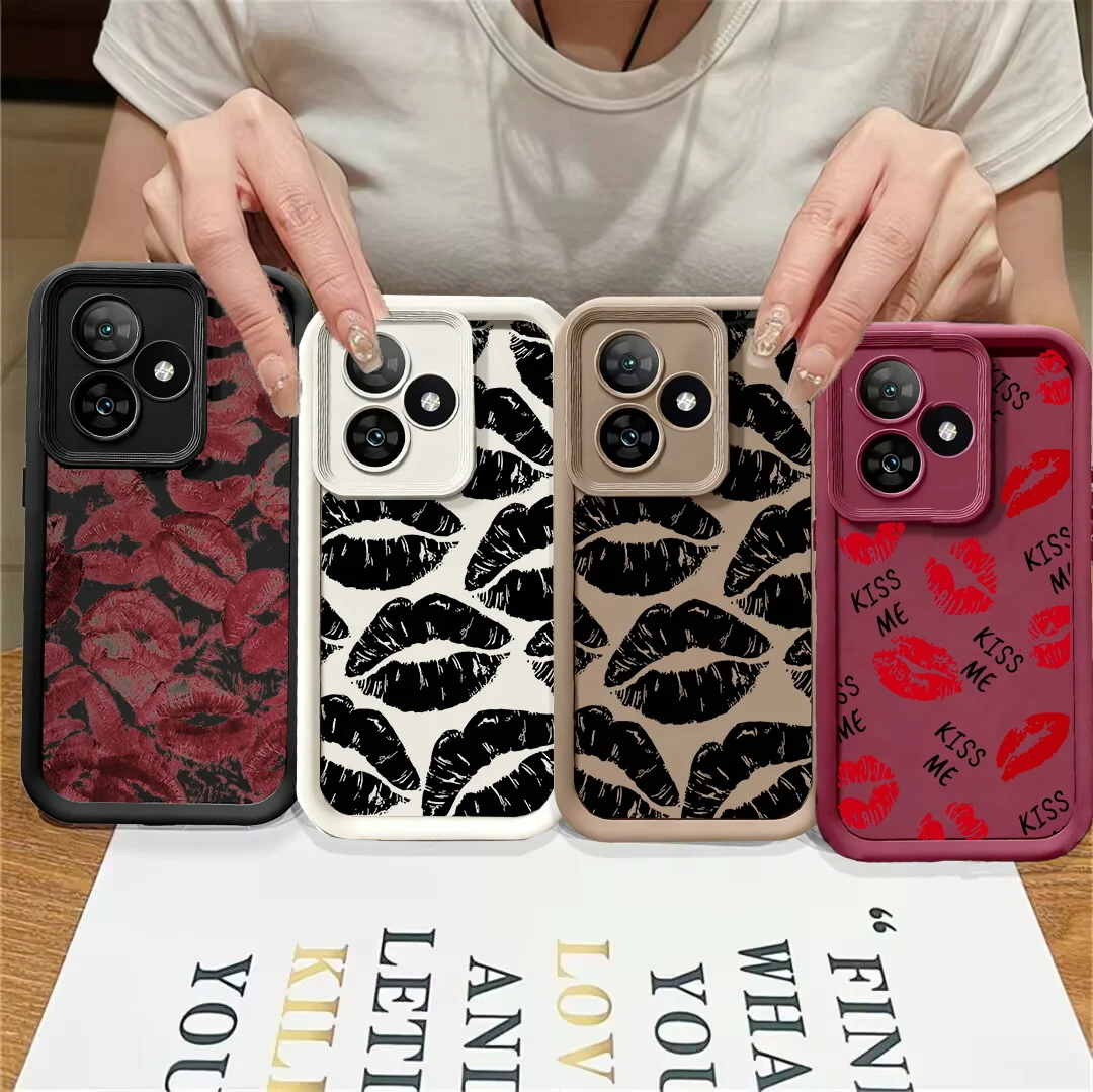 Funda con estampado de beso de labios negros rojos para Honor X9A X9B X8A X8C X7A X6A X7B X7C Honor X8 5G 400 Lite 200 Pro cubierta completa mate