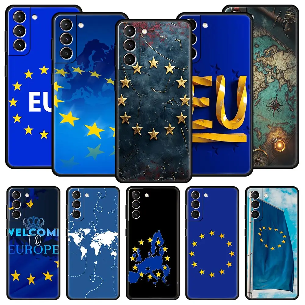 Funda de teléfono con bandera de la UE para Samsung Galaxy S25 Edge S24 S23 S22 S20 Ultra S21 FE 5G S10 Plus, funda suave de TPU