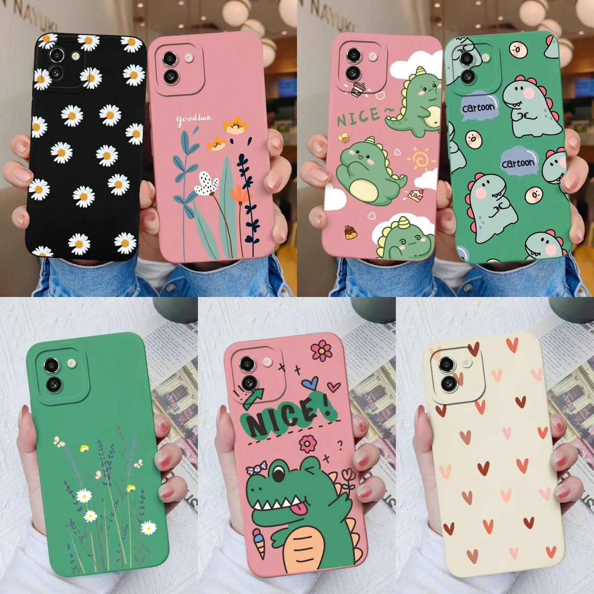 Funda para teléfono Samsung Galaxy A03 A03S Core, cubierta líquida cuadrada de dinosaurio de dibujos animados para SamsungGalaxy A03 A 03S Core
