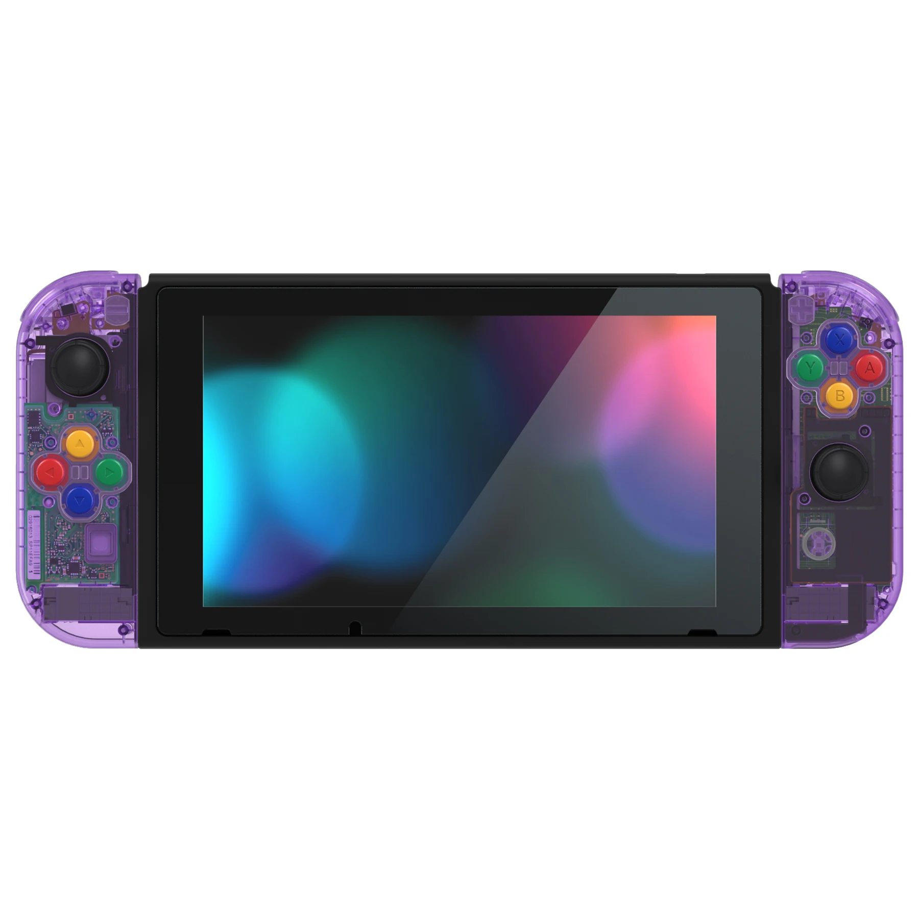 eXtremeRate Carcasa trasera de repuesto DIY con botones completos para interruptor NS, soporte de empuñaduras de mano Joycon - Serie transparente - imagen 4