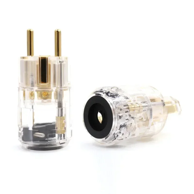 Conectores de enchufes Schuko de alimentación europea IEC, adaptadores de enchufe macho hembra chapados en oro y cobre DIY, conectores de cable de suministro eléctrico de Audio - imagen 3