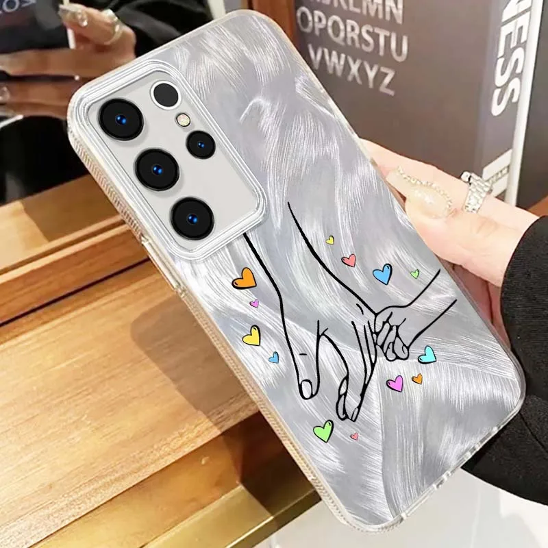 Líneas sosteniendo las manos para Samsung Galaxy S25 S24 S23 S22 S21 S20 Ultra FE Lite funda de teléfono con textura de plumas - imagen 5