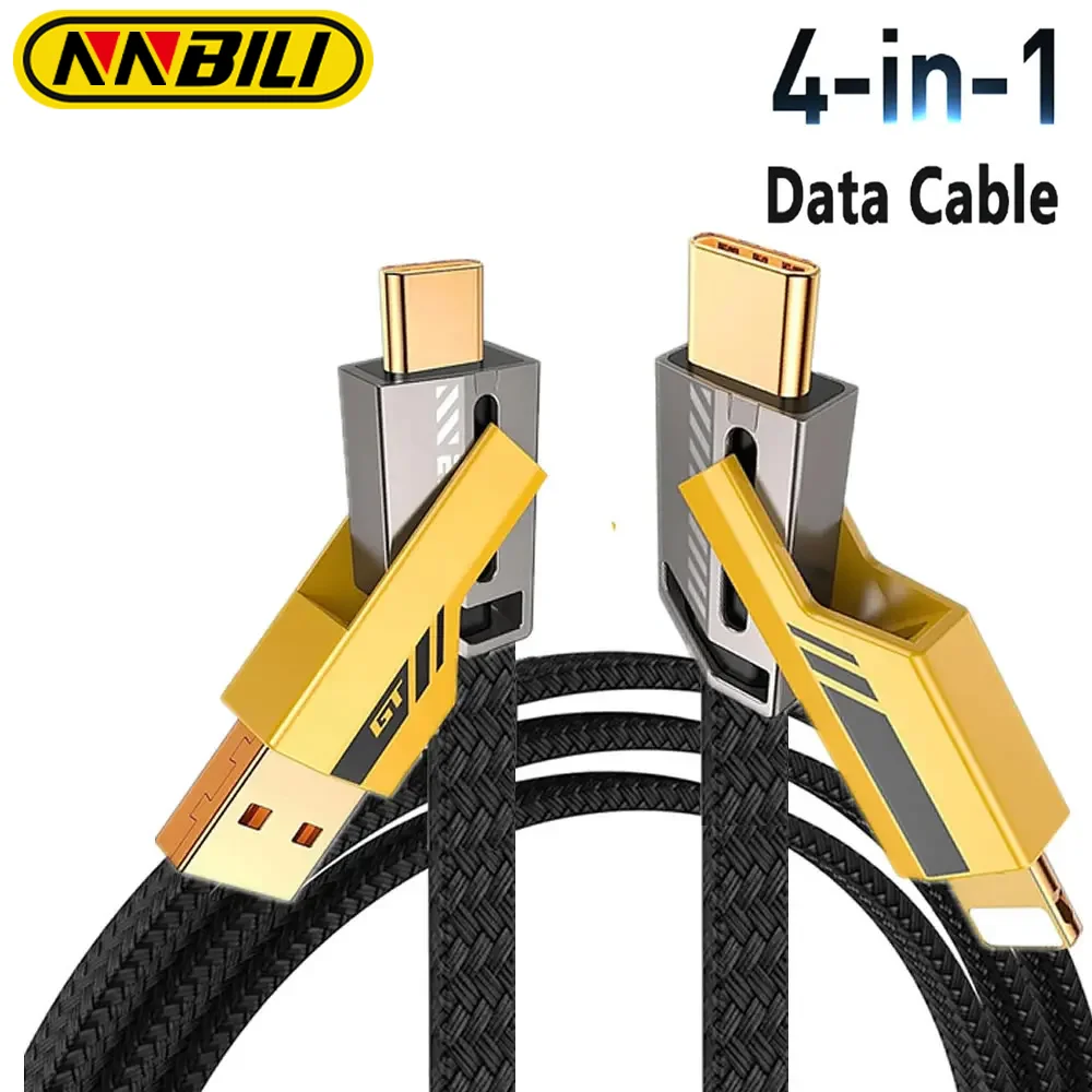 NNBILI Cable de datos rápido Convertible 4 en 1 tipo C PD 65W 27W USB C USB A Cable de carga múltiple para MacBook Pro/Samsung/Android