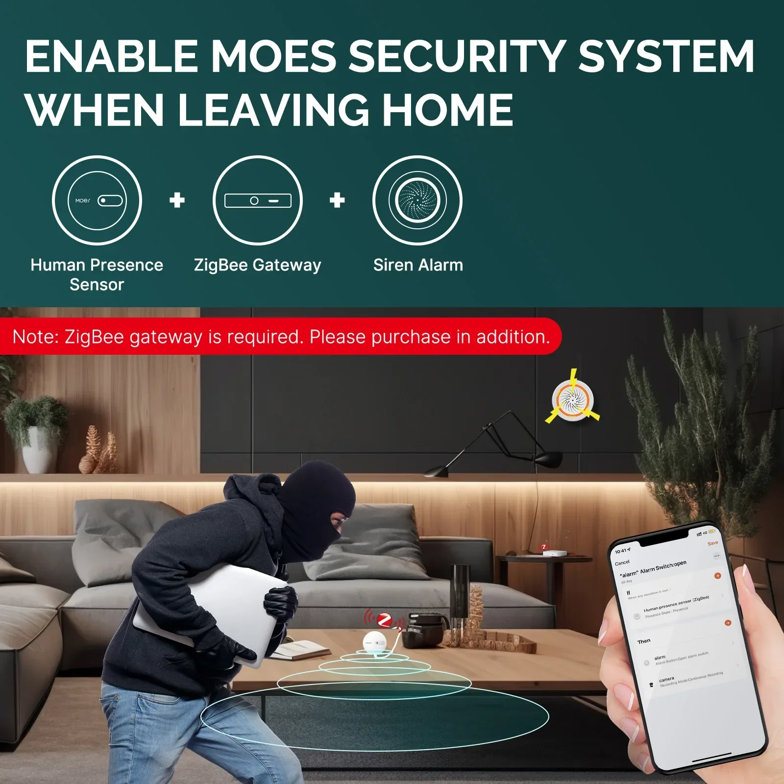 MOES Tuya ZigBee Sensor de presencia humana Detector Sensor de detección de ondas de Radar para seguridad del hogar Sensor inteligente de detección de cuerpo humano - imagen 4