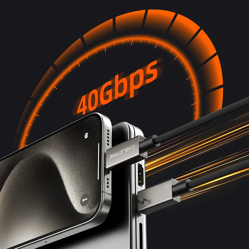 CABLETIME-Cable USB 4 para iPhone 15 Pro MacBook Pro C512, 40Gbps, PD240w, tipo C a tipo C, carga rápida, 8K, 60HZ, PD 3,1 - imagen 2