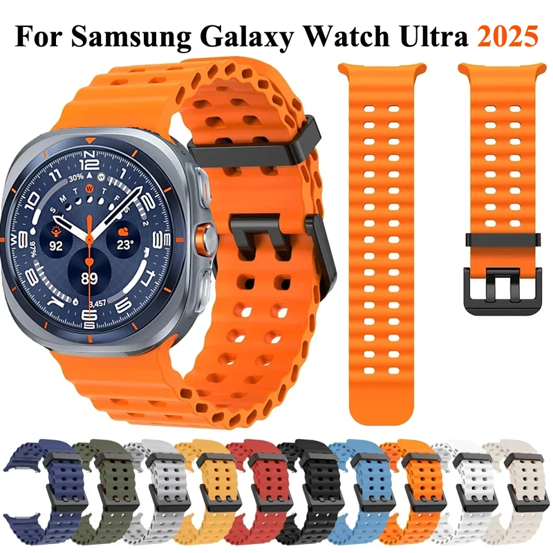 Correa marina para Samsung Galaxy Watch Ultra 2025, pulsera deportiva de silicona para Galaxy Watch 7 Ultra 47mm, correa de reloj deportiva