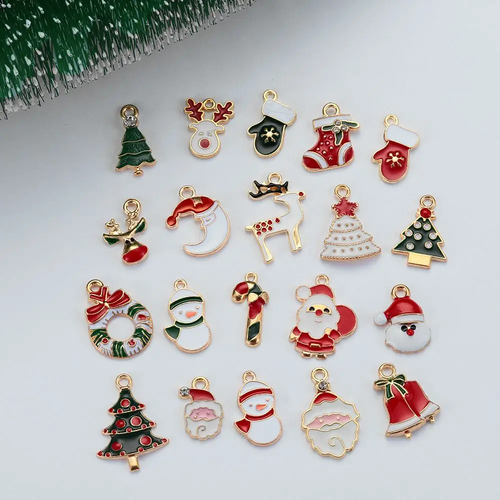 Juego de dijes navideños de aleación de esmalte, decoración de árbol de Navidad, colgante, fabricación de joyas artesanales, suministros para fiestas de Navidad, 20 piezas por juego