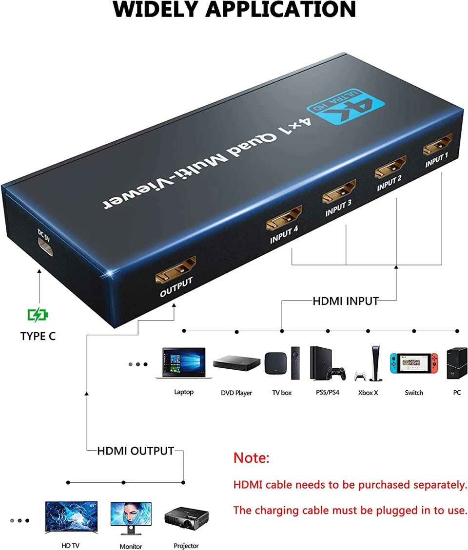 Multivisor 4K compatible con HDMI, 4x1, 1080P, pantalla cuádruple, divisor HDMI, conmutador sin costuras con IR para PC - imagen 2