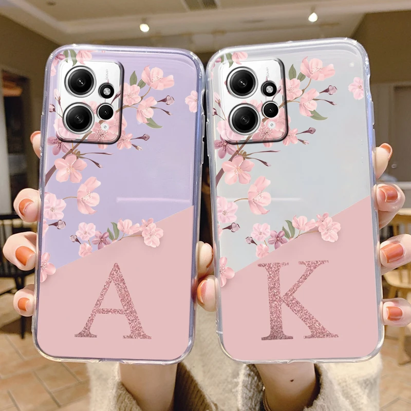 Funda con letras y flores para Redmi Note 12 4G, Funda de silicona suave trasera a la moda, Funda transparente para Redmi Note12