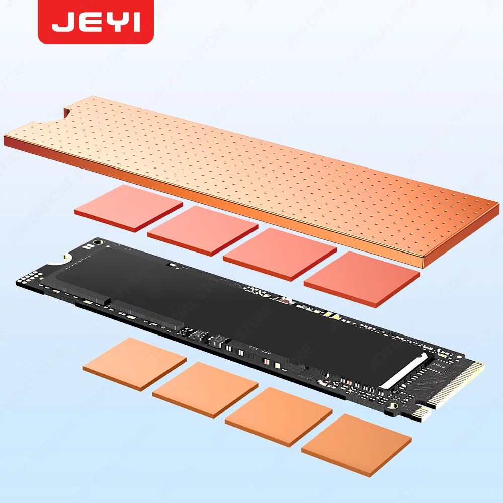 Disipador de calor JEYI Copper M.2 con almohadillas nano térmicas, radiador de disco de estado sólido NVMe NGFF Pure Copper SSD para ordenador portátil y de escritorio