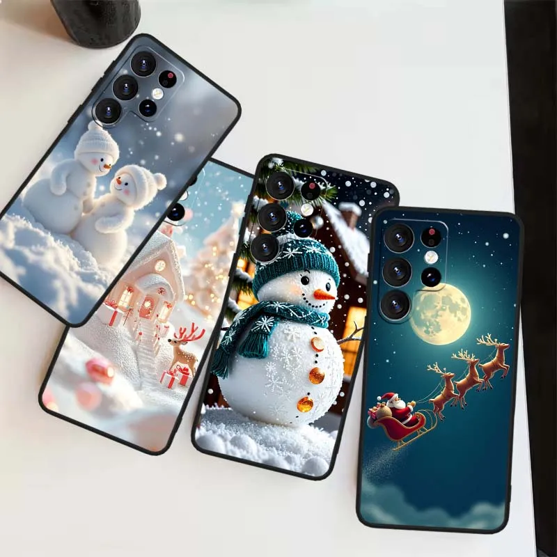 Funda con patrón de muñeco de nieve de invierno para Samsung Galaxy Note 20 10 9 8 A24 A34 M13 M31 M32 M52 M62 Ultra Lite funda de teléfono negra