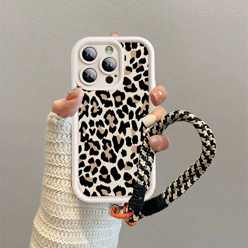 Funda con cordón y correa colgante con estampado de leopardo negro para Realme 15 14 Pro 5G C71 C75 C53 C55 C63 C12 C20 C12 C21 11 12 13 Plus Cover S - imagen 4