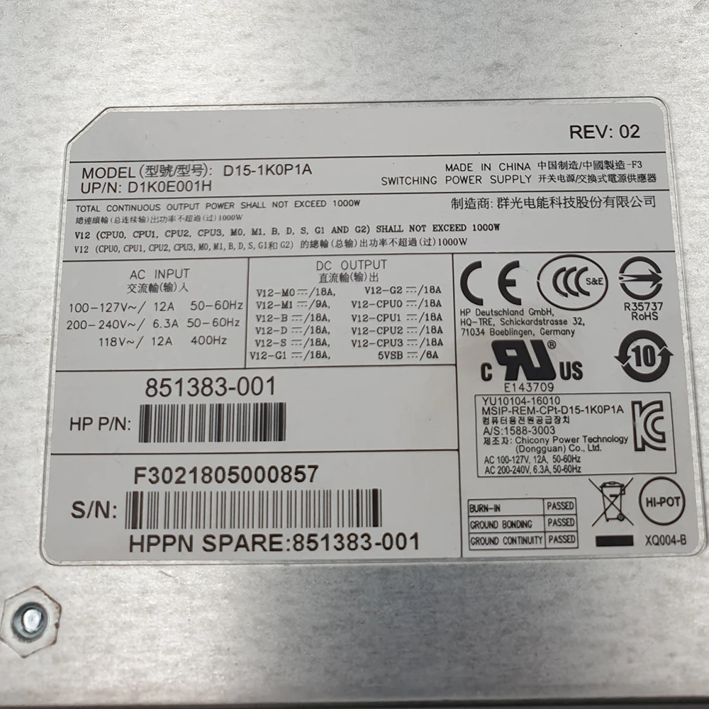 D15-1K0P1A para fuente de alimentación de estación de trabajo HP Workstation Z4 Z6 851383 -001 1000W - imagen 3