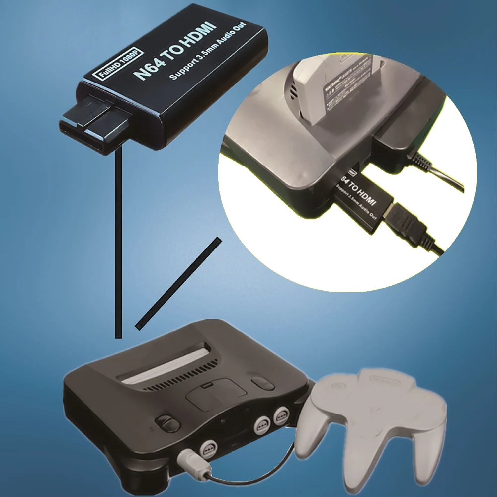 Convertidor de juego de 1080P N64 a HDMI, adaptador de Cable HD Plug and Play con salida de Audio de 3,5mm para accesorios 64/NGC/SNES - imagen 2