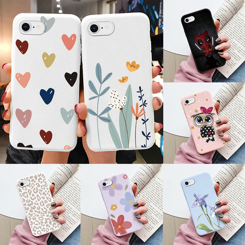 Funda de flores para iphone 6 6S Plus Capa iphone6 6S + 6 + Funda de teléfono de silicona suave Linda Funda trasera de oso gato para iphone6 iphone6s +